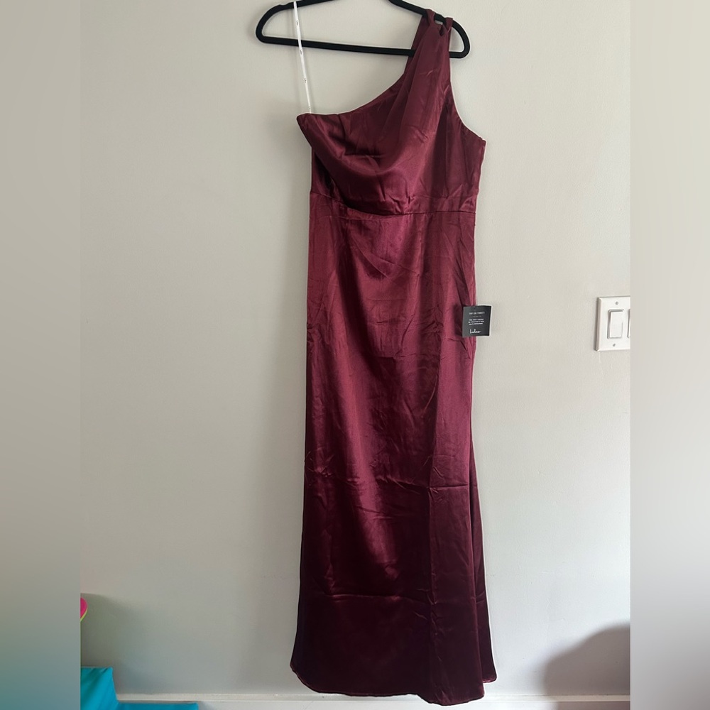 On the Guest List Burgundy Satin One-Shoulder Maxi Dress - NWT Large